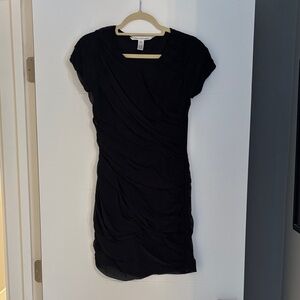Diane Von Furstenberg Black Ruched Mini Dress 100% Silk